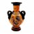 Greek Amphora 17cm with 3 handles,Orange background, shows God Apollo with Goddess Artemis
